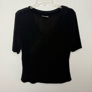 Chicos Travelers Black V-Neck No Wrinkle Short Sleeve Blouse Career Work Top